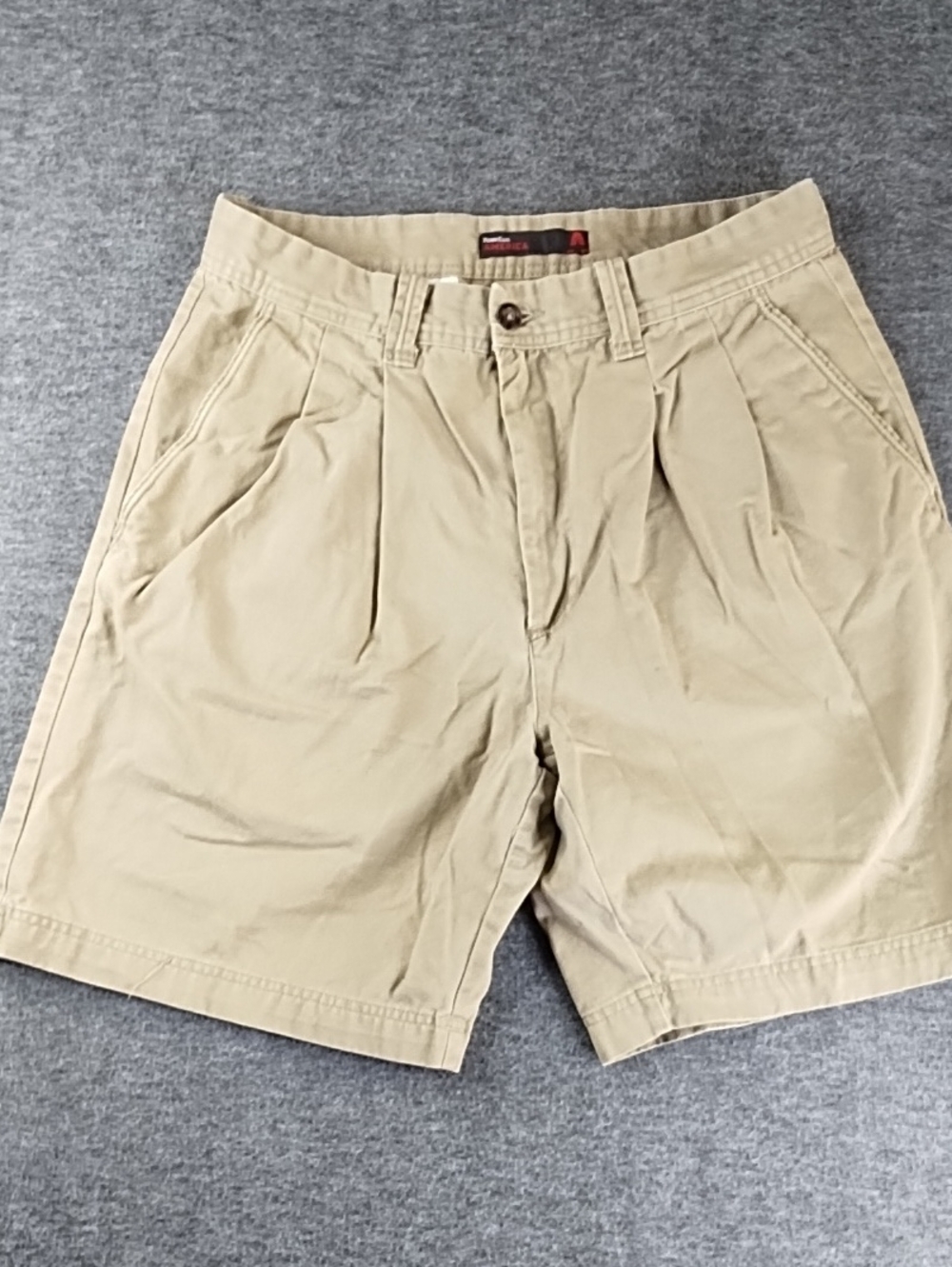Vintage Perry Ellis Tan Flat-Front Pleated Men's Shorts
